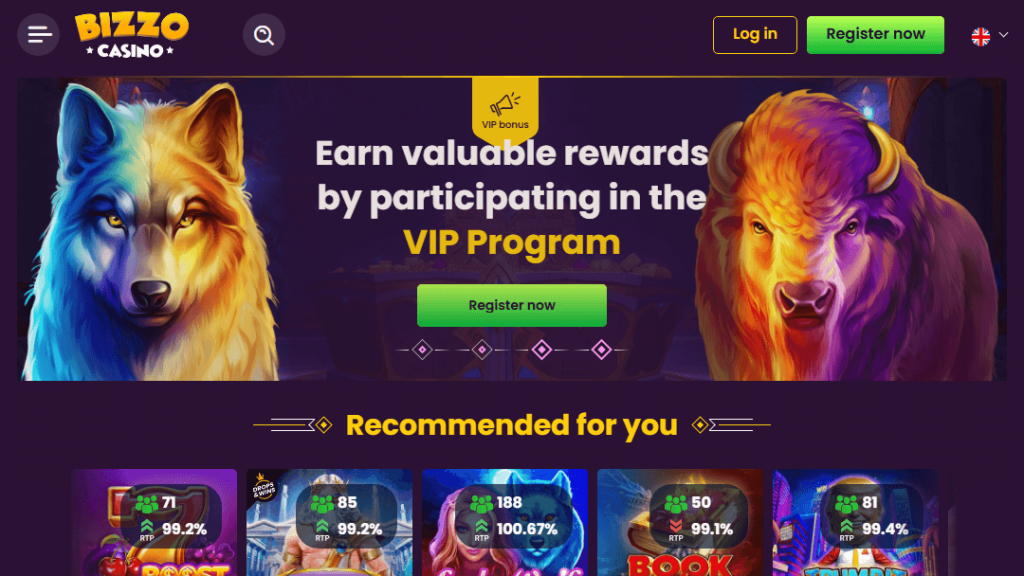 VIP program bonus banner at Bizzo casino
