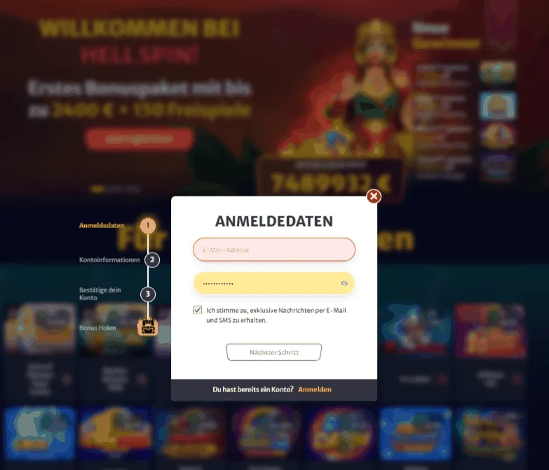 Hell Spin Casino Registrierungsbutton Hell Spin Casino Registrierung