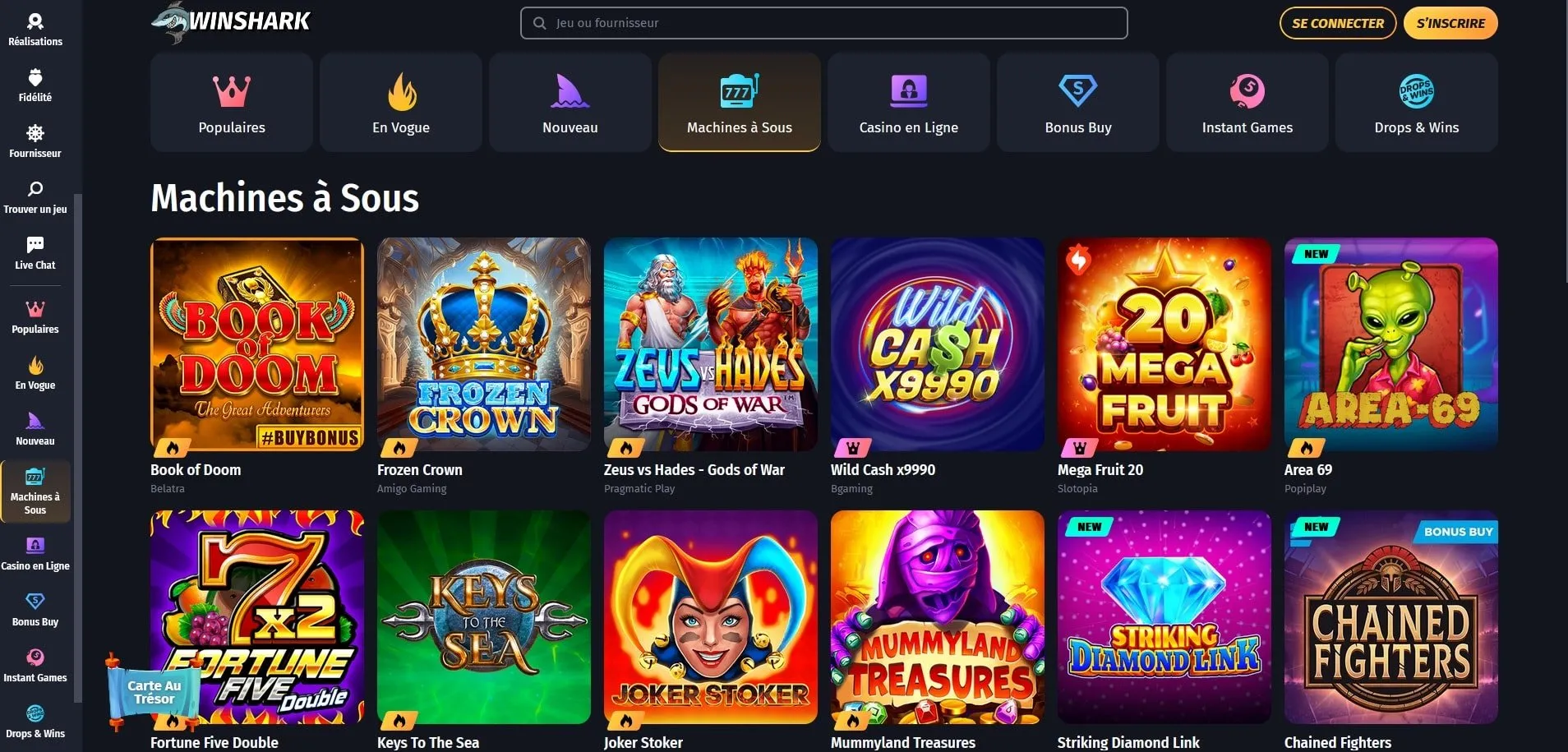 Winshark casino Bibliothèque de jeux Winshark Casino Jeux