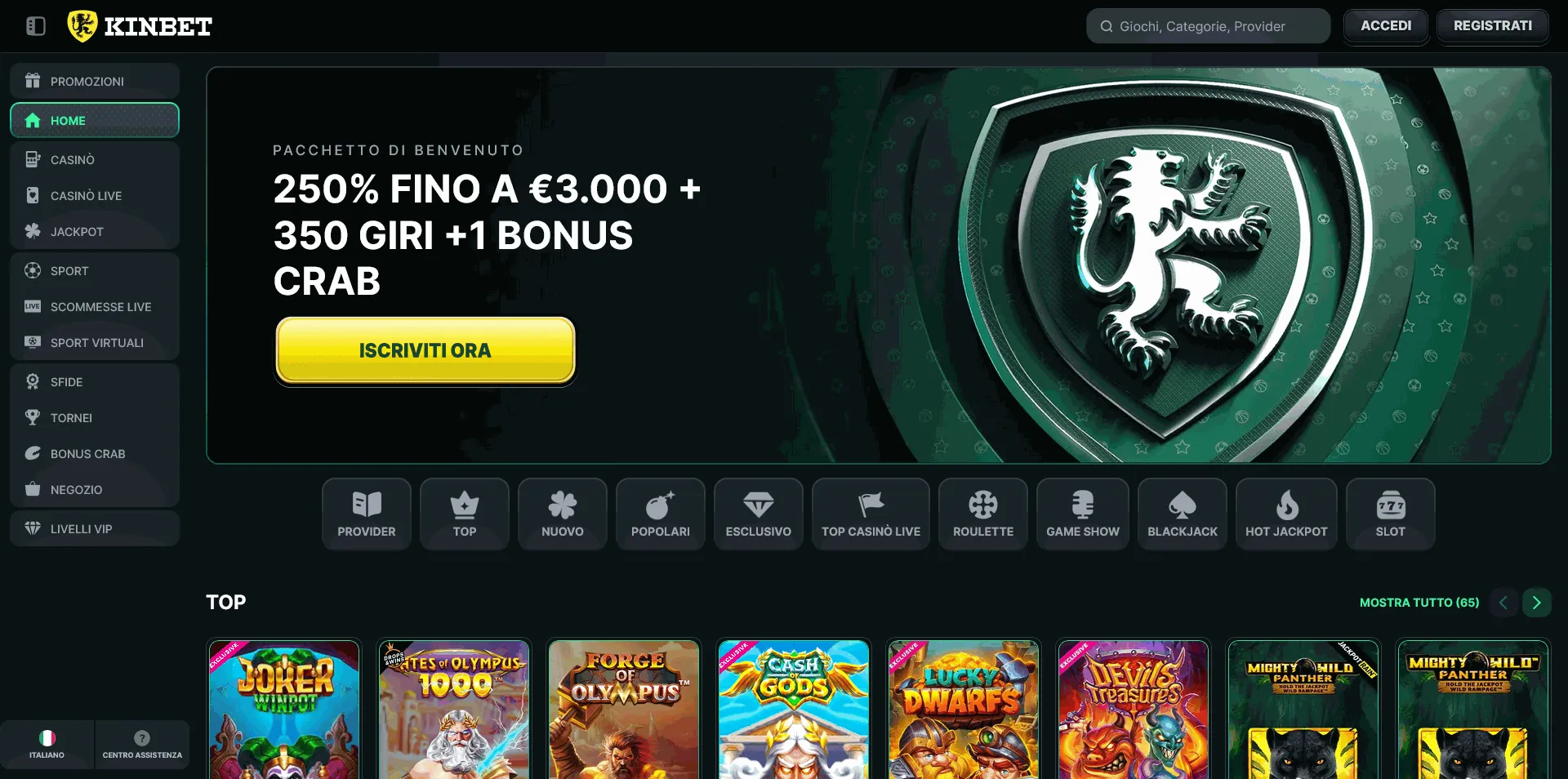 Kinbet EU online casino homepage